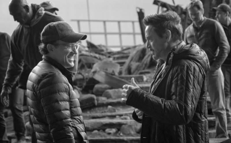 Anthony Russo and Robert Downey Jr. on the set of Avengers: Infinity War.
